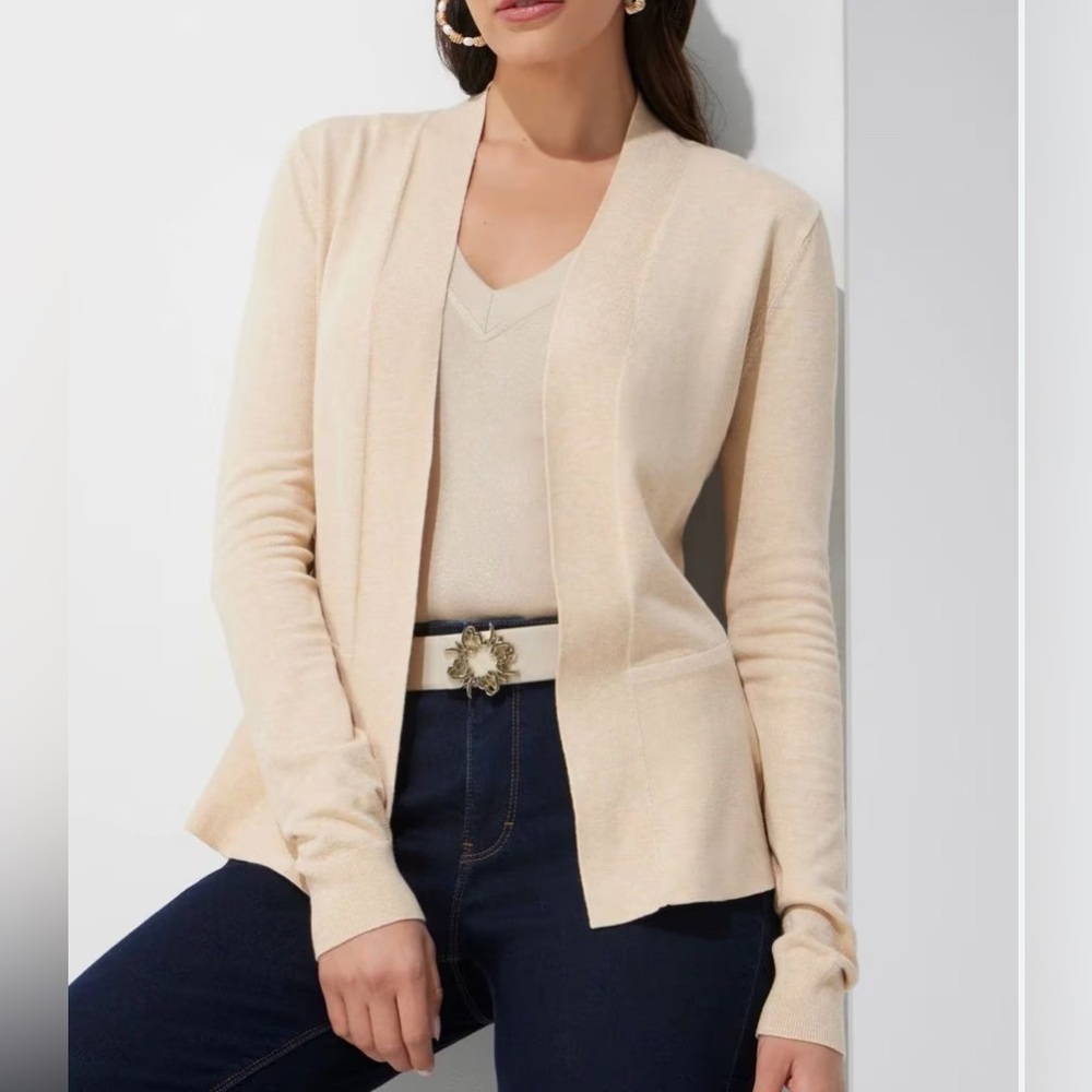 White House Black Market Cream Peplum Cardigan